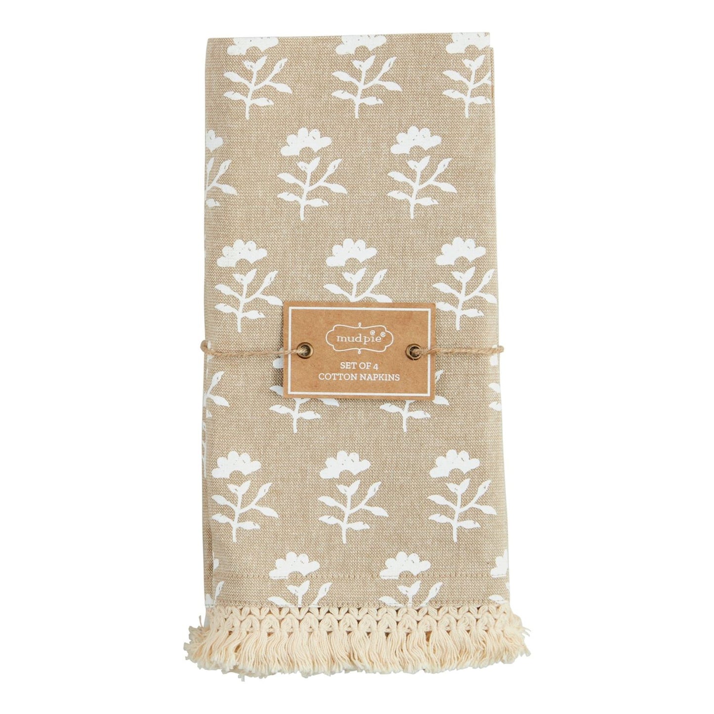 Fringe Taupe Block Print Cloth Napkin Set