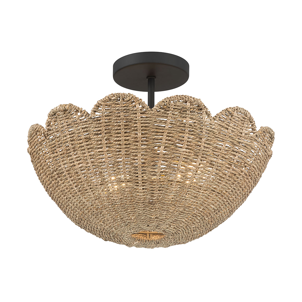 Rattan Scalloped Semi Flush Mount