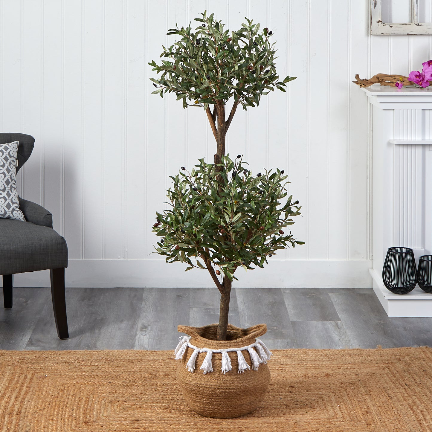 4.5' Artificial Olive Double Topiary 5’