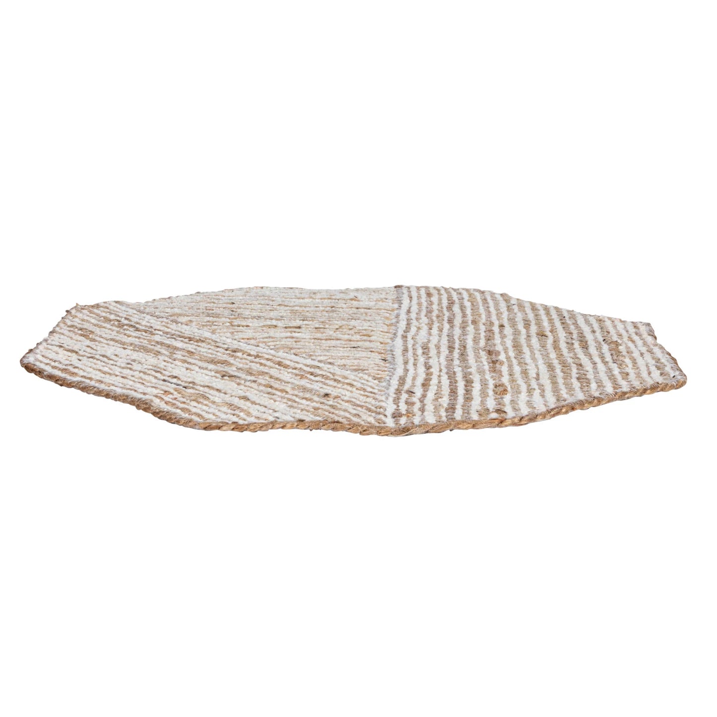 15"L x 15"W Cotton & Jute Embroidered Octagon Shaped Placemat, Natural & White