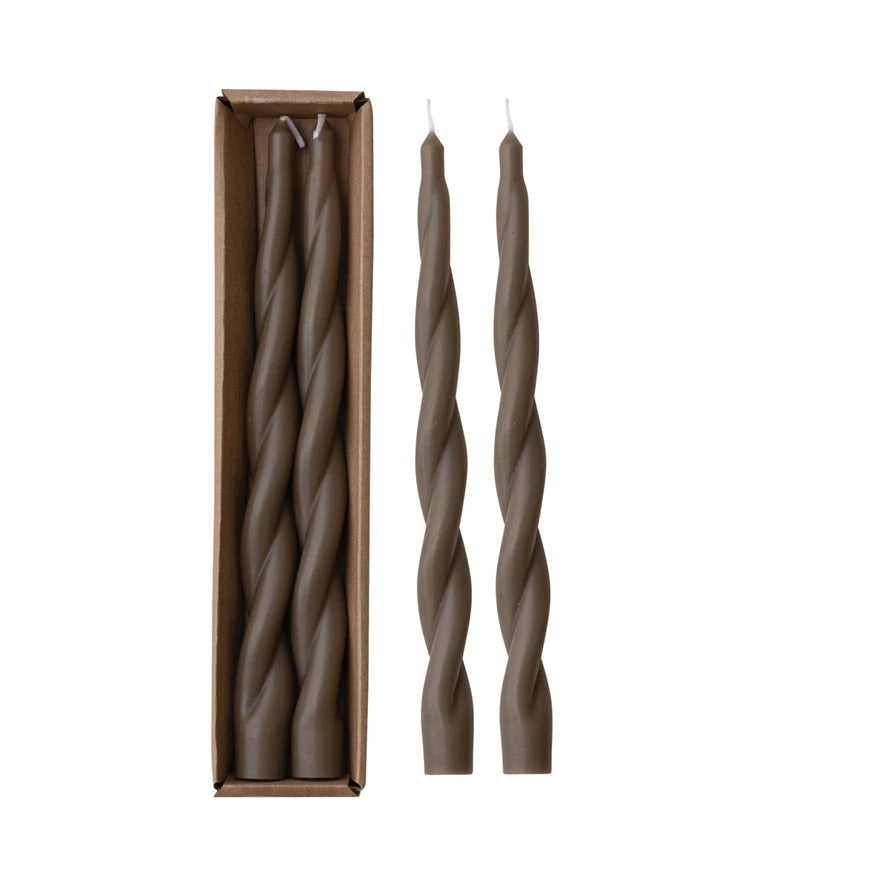 Unscented Twisted Taper Candles in Box, Brown, Set of 2