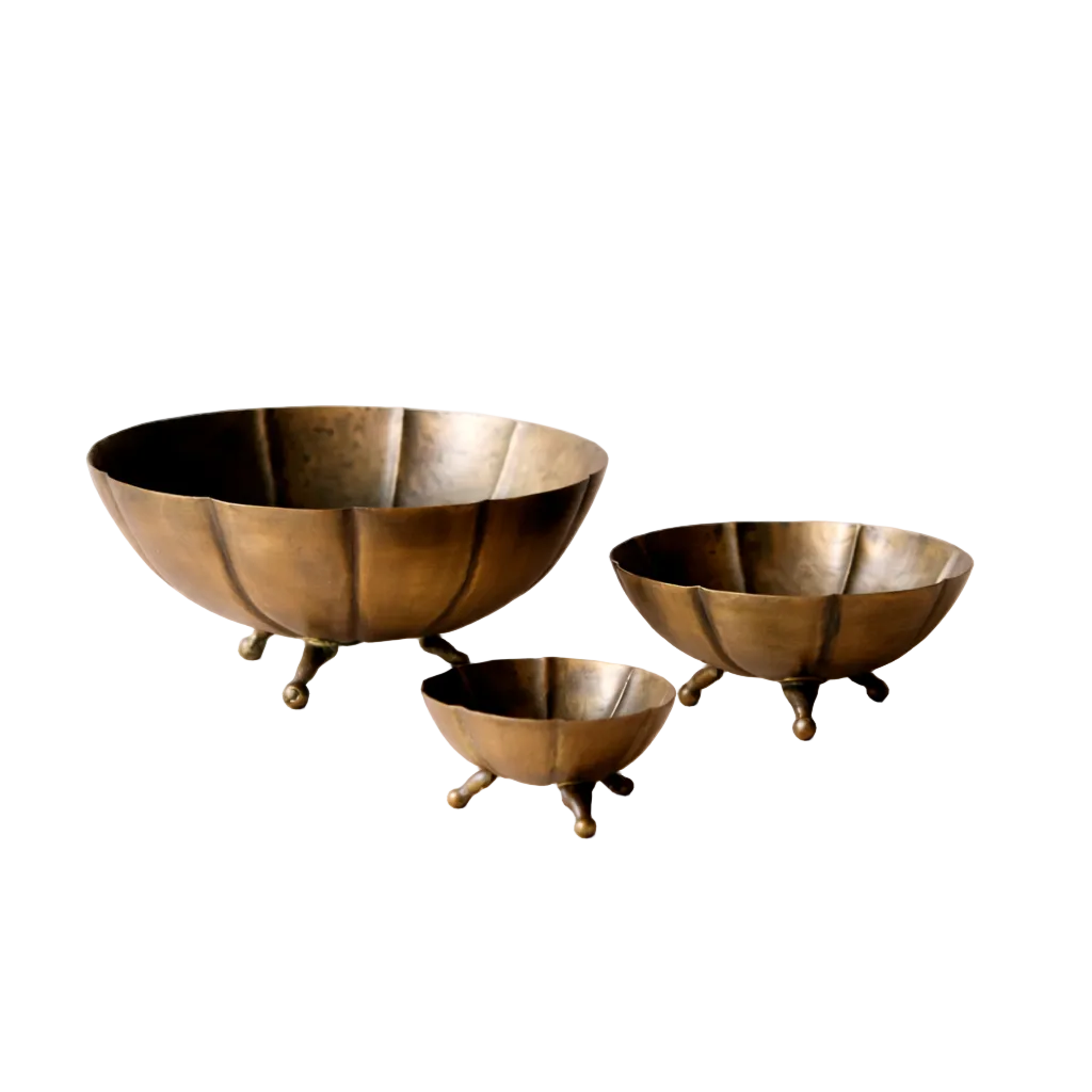 Vintage Inspired Brass Scalloped Footed Bowls