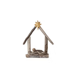 Handmade Driftwood & Acacia Wood Baby Jesus in Manger