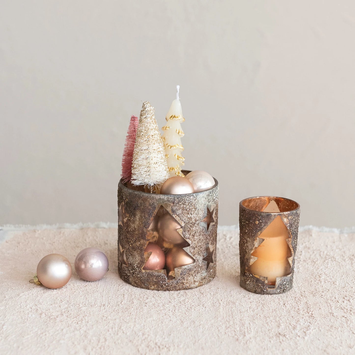 Mercury Glass Tealight/Votive Holder w/ Laser Etched Trees