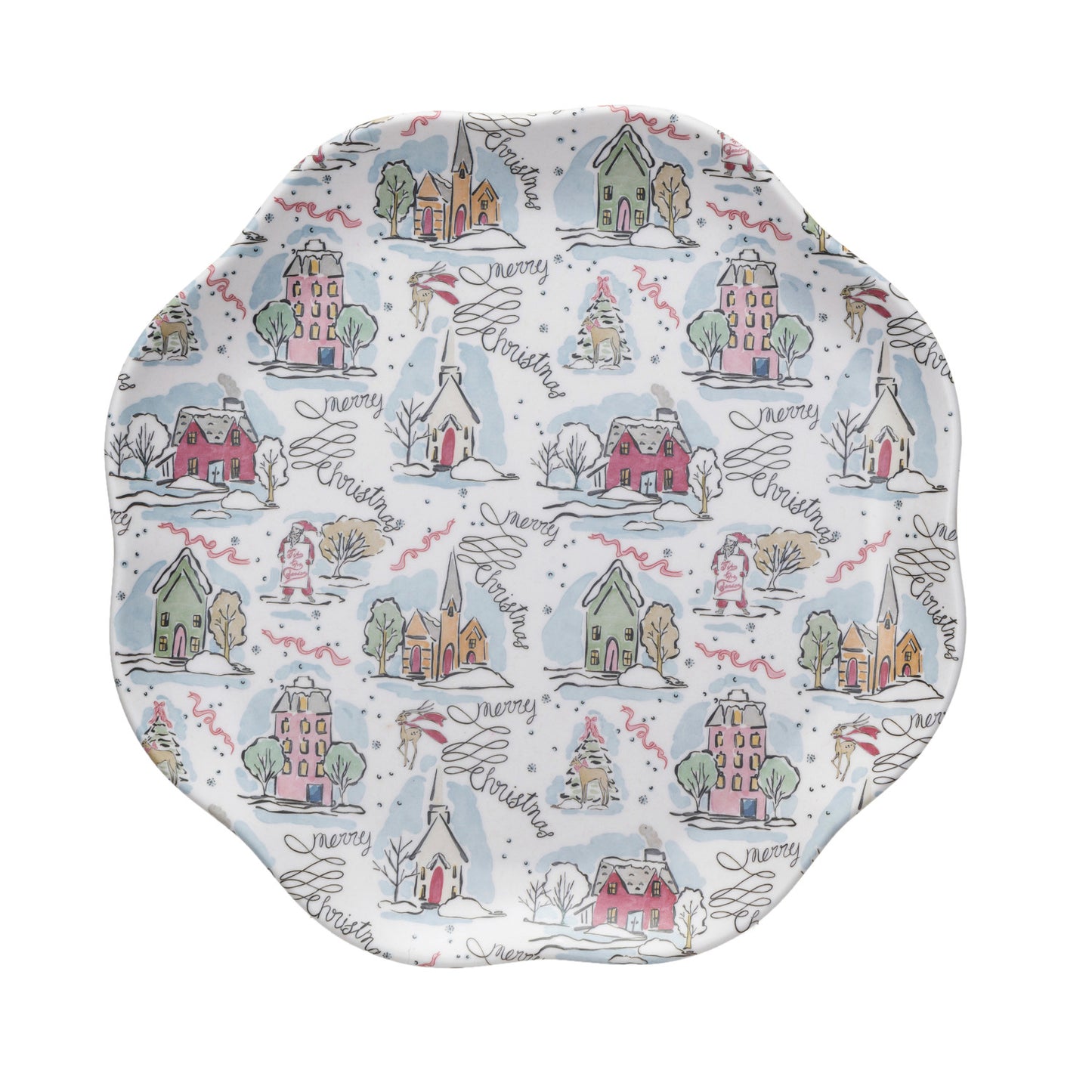 Bamboo Melamine Scalloped Plate w/ Holiday Pattern, Multi Color ©