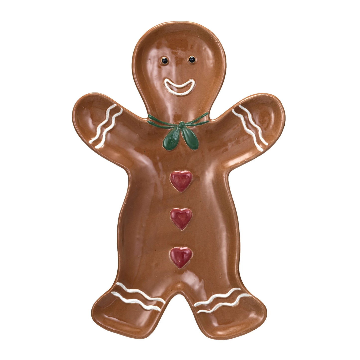 Stoneware Gingerbread Man Shaped Platter w/ Heart Buttons, Multi Color
