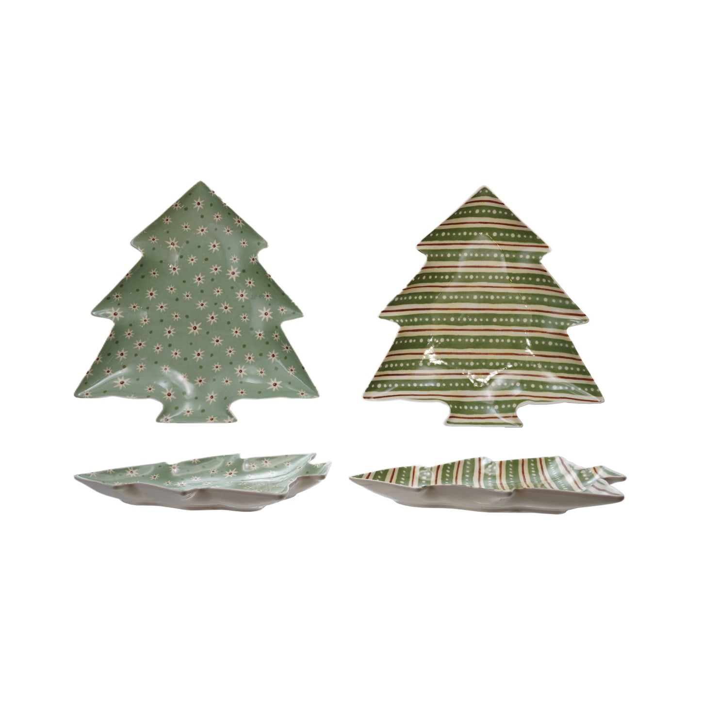 Stoneware Tree Shaped Plate with Holiday Pattern, 2 Styles ©