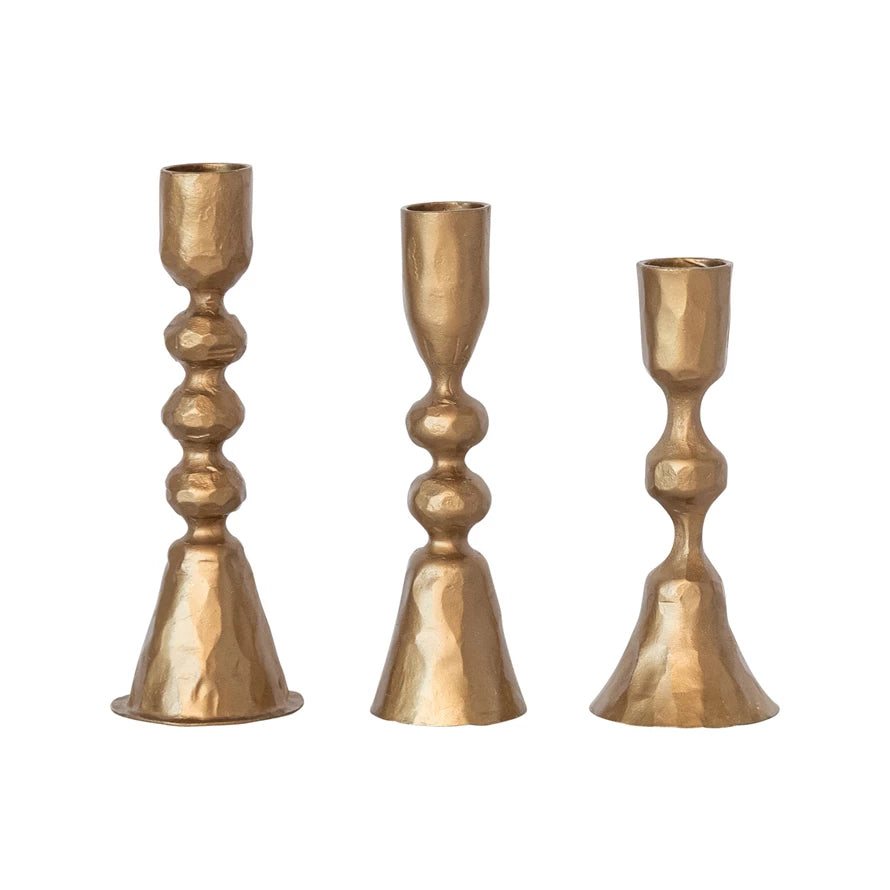 Hand-Forged Cast Iron Taper Holders, Antique Brass Finish