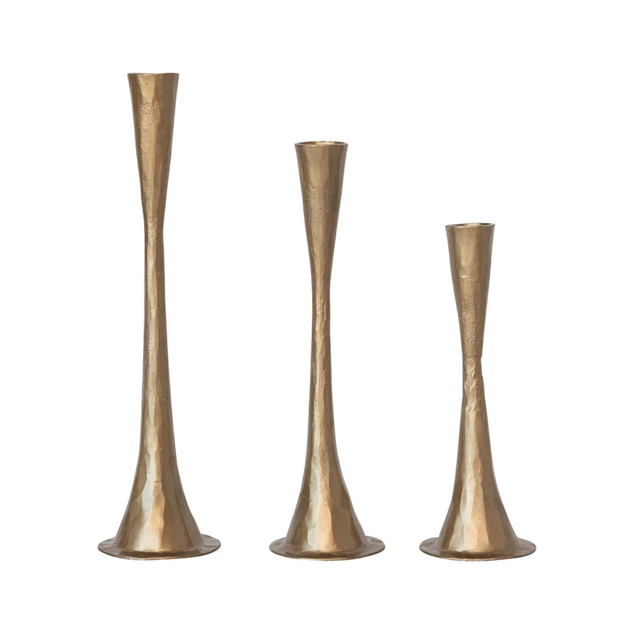 Hand-Forged Cast Iron Taper Holders, Antique Brass Finish