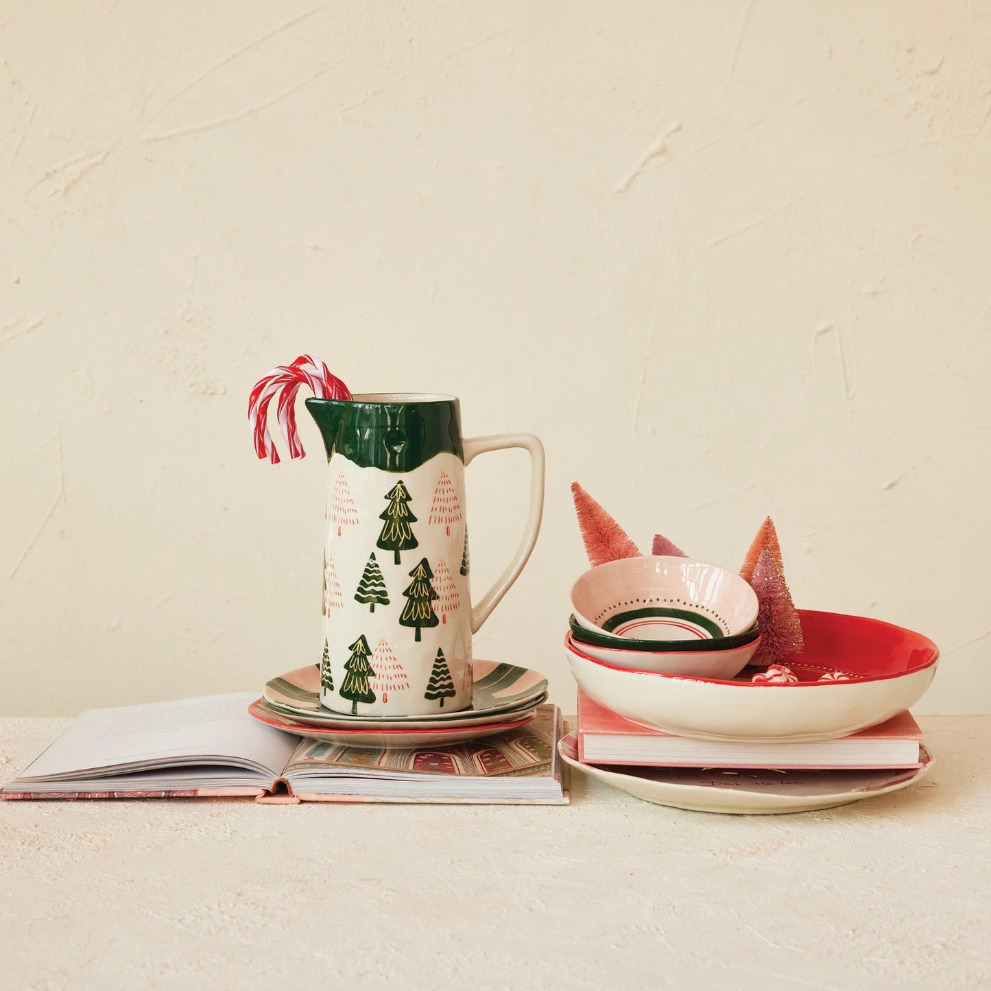 48 oz. Hand-Painted Stoneware Pitcher with Trees