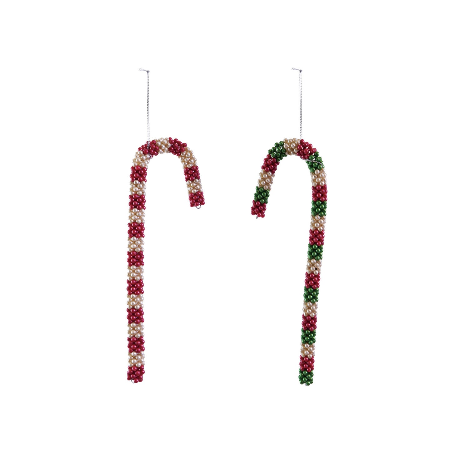8-1/2"H Beaded Candy Cane Ornament with Stripes, 2 Colors