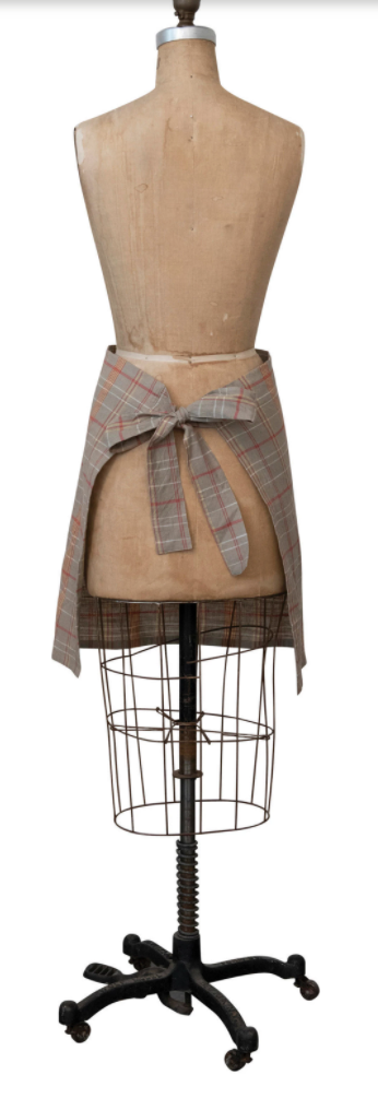 Woven Cotton Plaid Half Apron