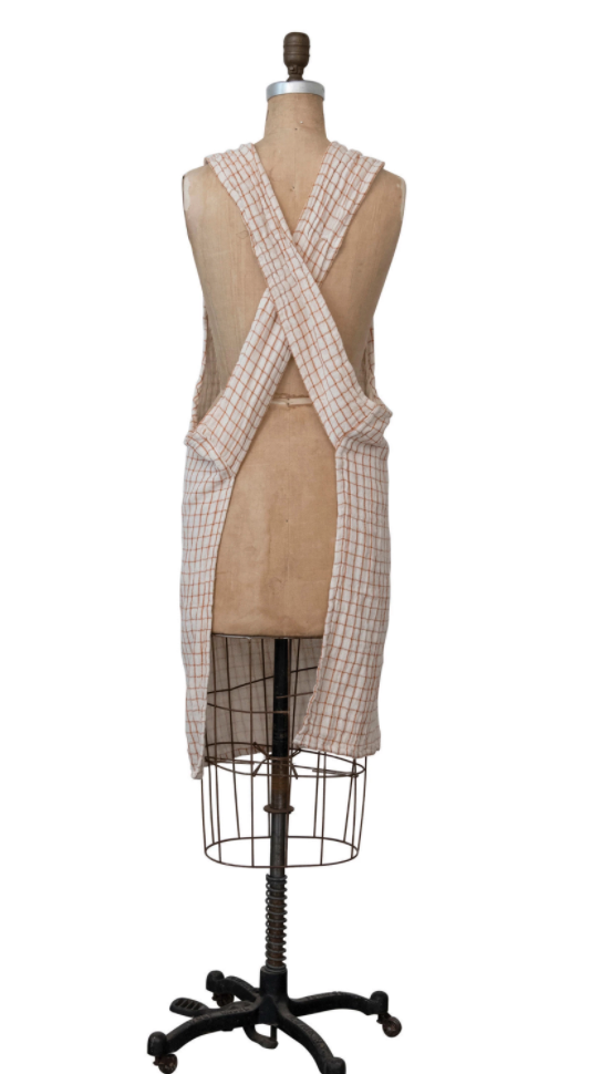Cotton Printed Apron with Grid Pattern