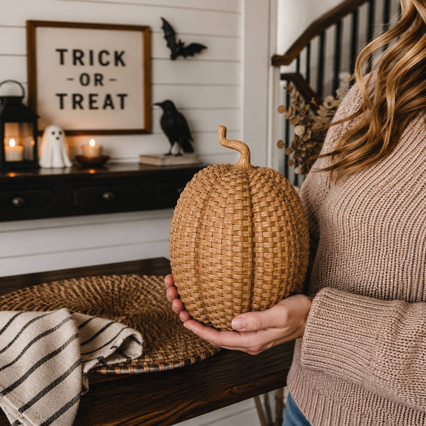 Faux Rattan Pumpkins