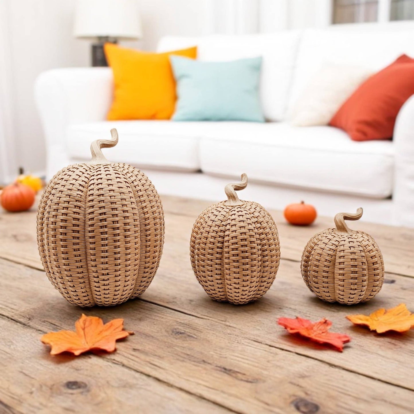 Faux Rattan Pumpkins