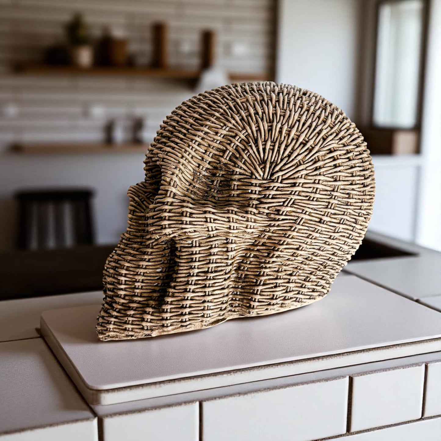 Resin Skull Statue Rattan Halloween Gothic Home Decor Unique-Brown