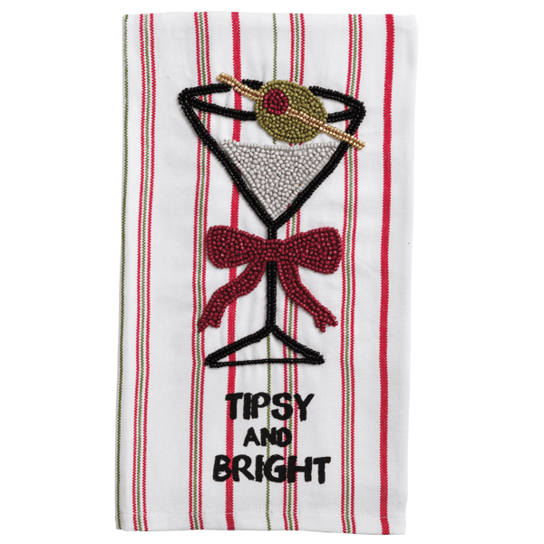Martini Beaded Christmas Tea Towel