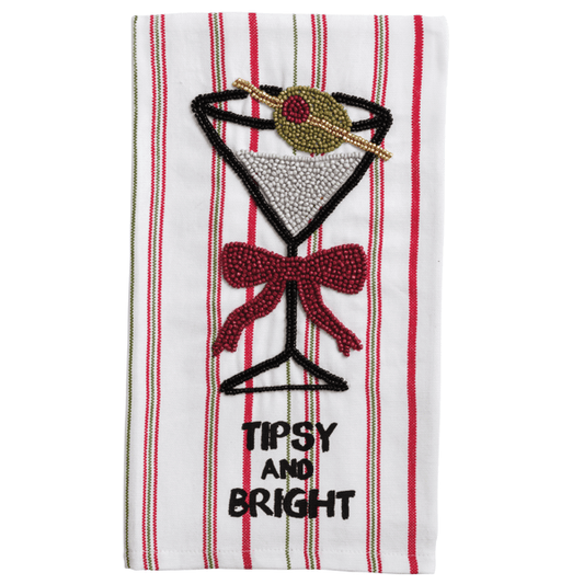 Martini Beaded Christmas Tea Towel