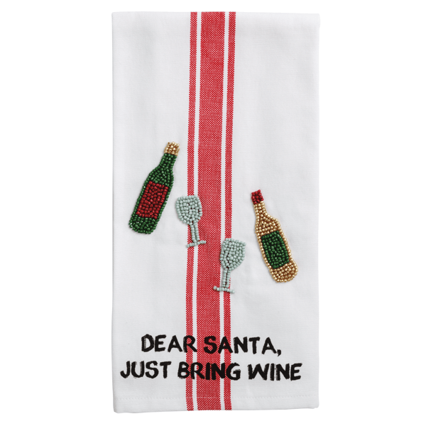 Wine Beaded Christmas Tea Towel