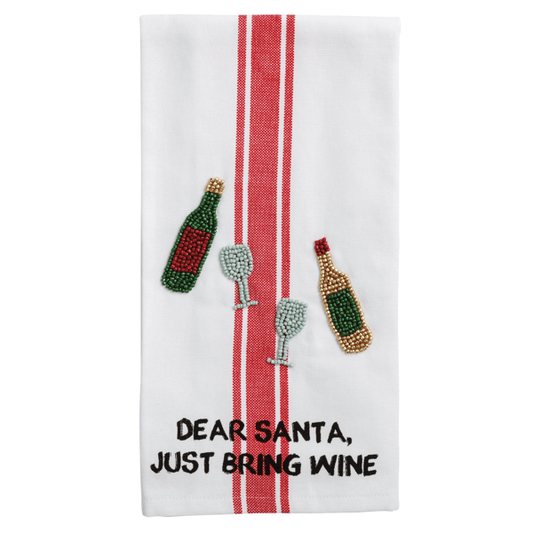 Wine Beaded Christmas Tea Towel
