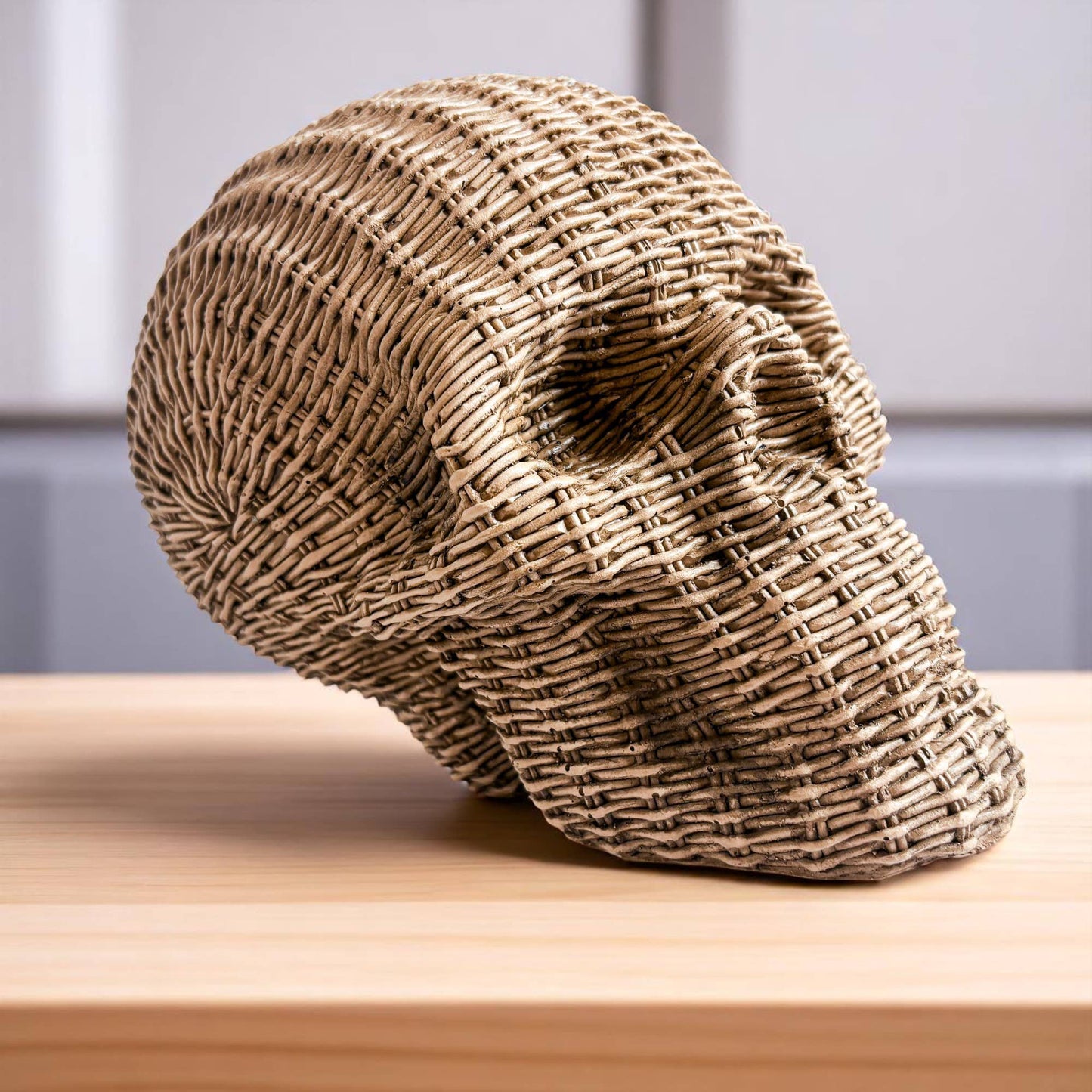 Resin Skull Statue Rattan Halloween Gothic Home Decor Unique-Brown