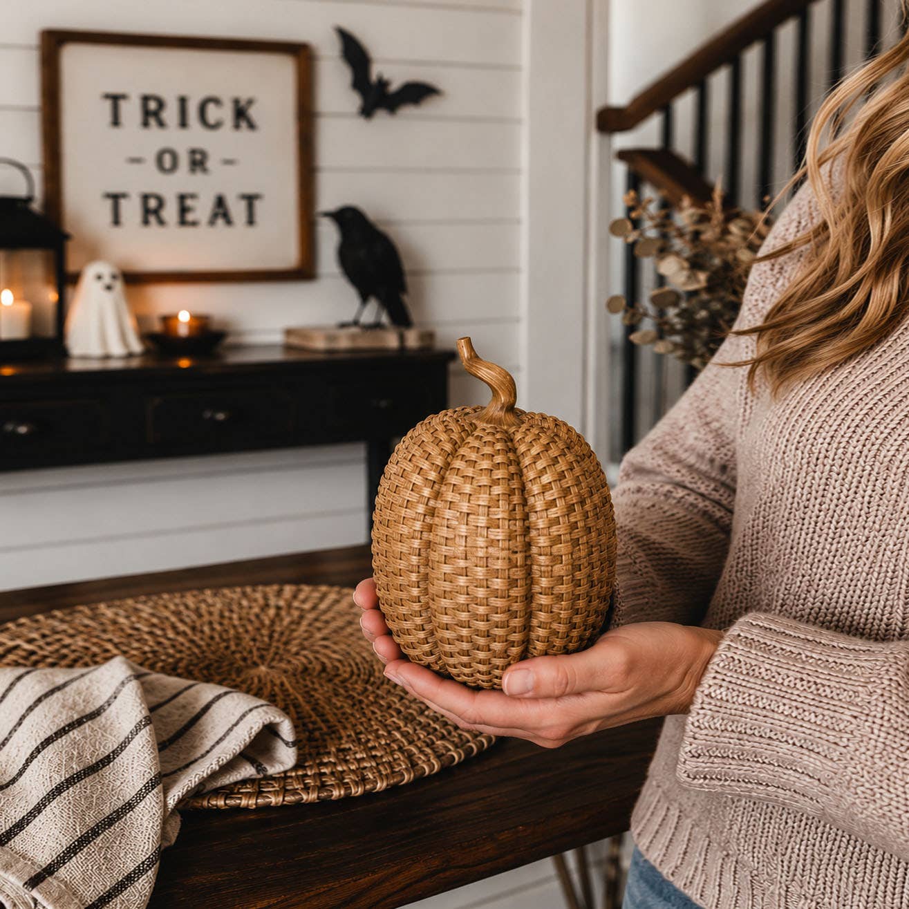 Faux Rattan Pumpkins