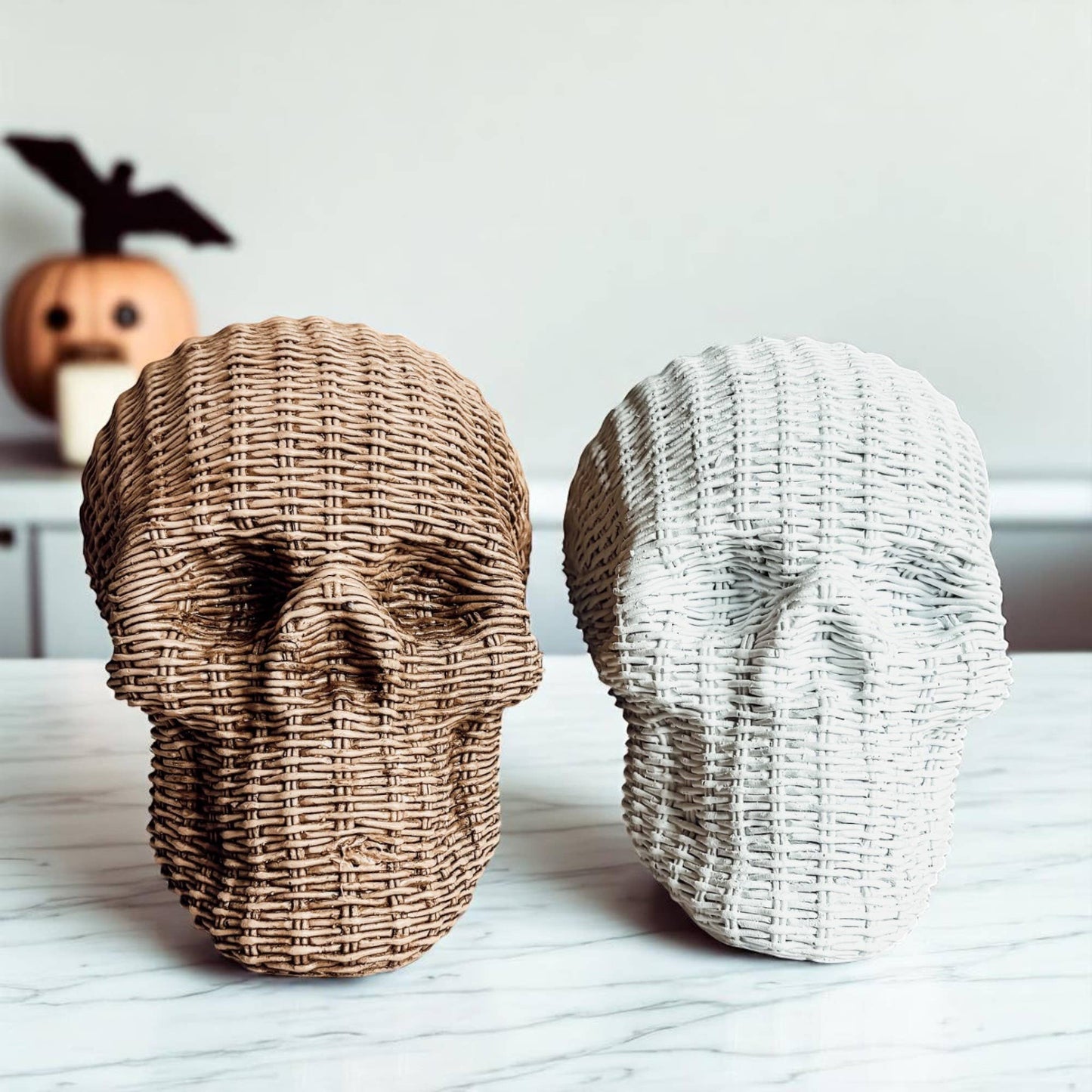 Resin Skull Statue Rattan Halloween Gothic Home Decor Unique-Brown
