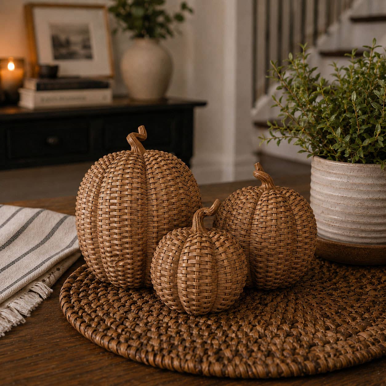Faux Rattan Pumpkins
