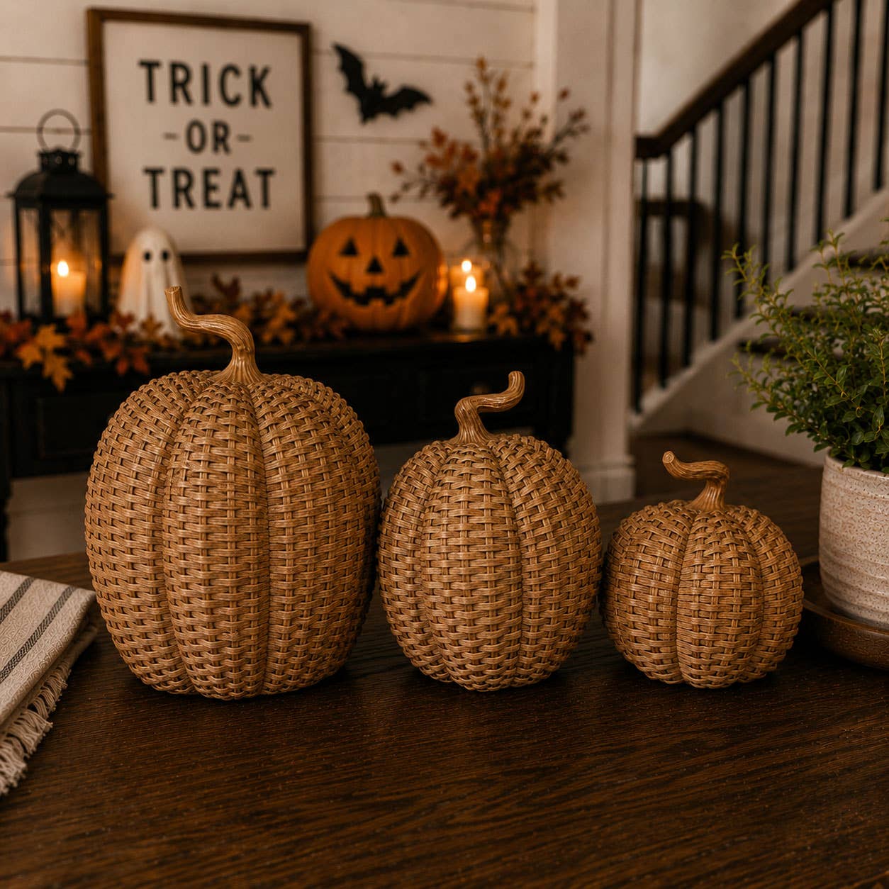 Faux Rattan Pumpkins