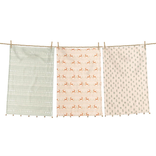 Tea Towels - Frosty Forest With Bell Trim