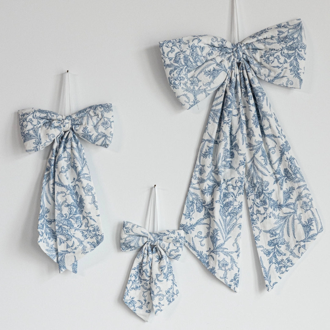 Bows Star Toile Baby Blue Fabric-Medium