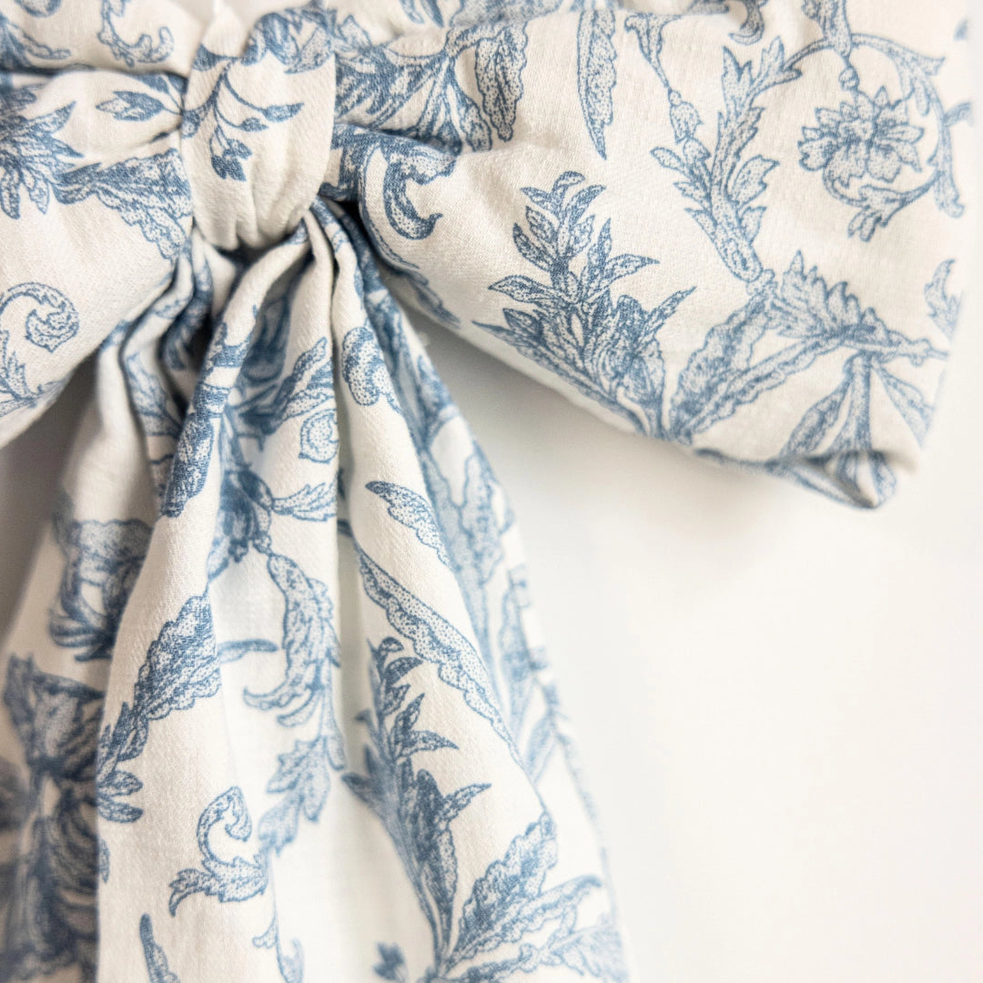 Bows Star Toile Baby Blue Fabric-Medium