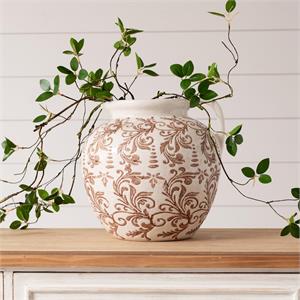 Ceramic Jug Vase, Tan Floral