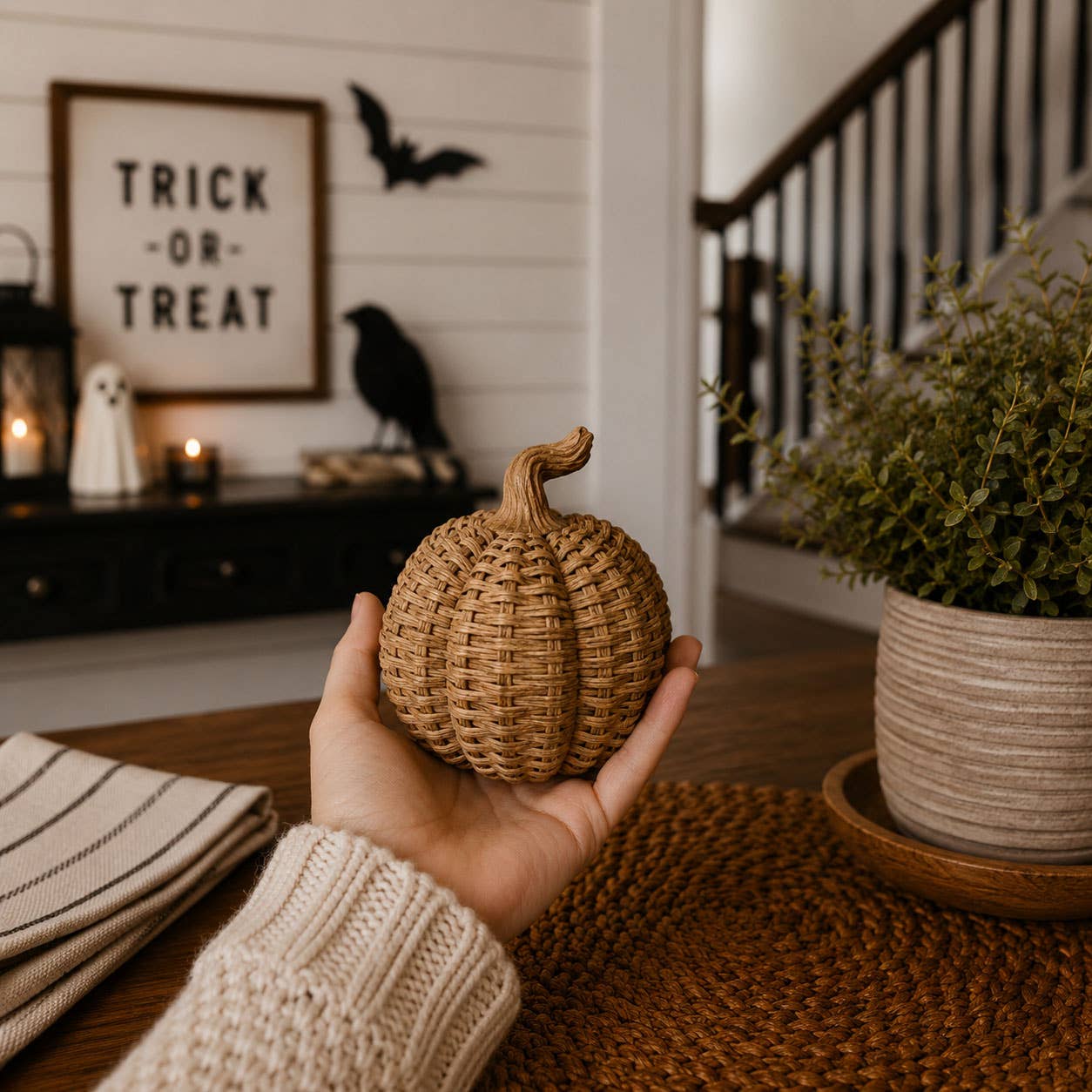 Faux Rattan Pumpkins