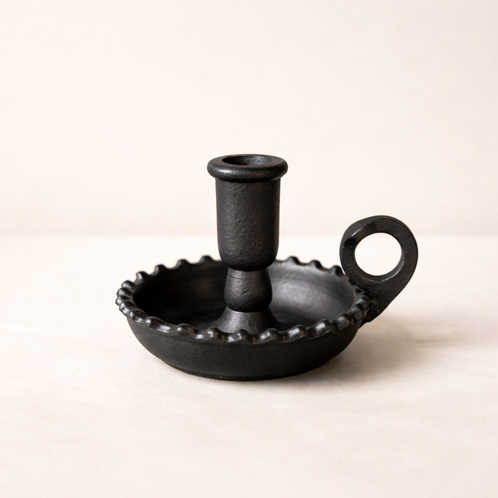 Scalloped Black Candle Holder