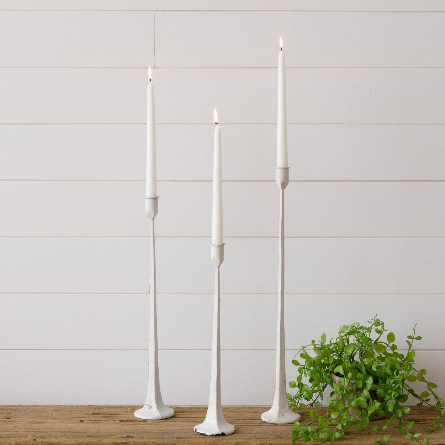 Hand Forged Metal Candle Holders, White (Set Of 03)