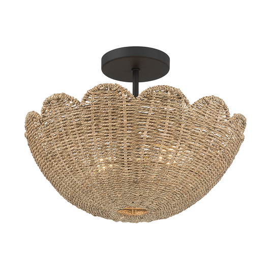 Rattan Scalloped Semi Flush Mount