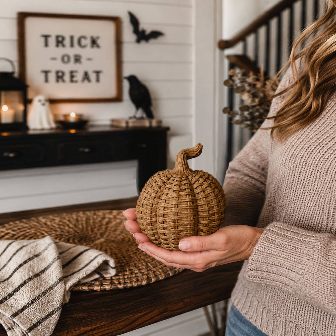 Faux Rattan Pumpkins
