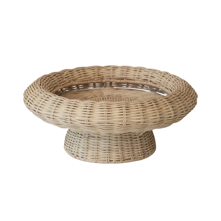 Hand-woven Rattan Pedestal Bowl