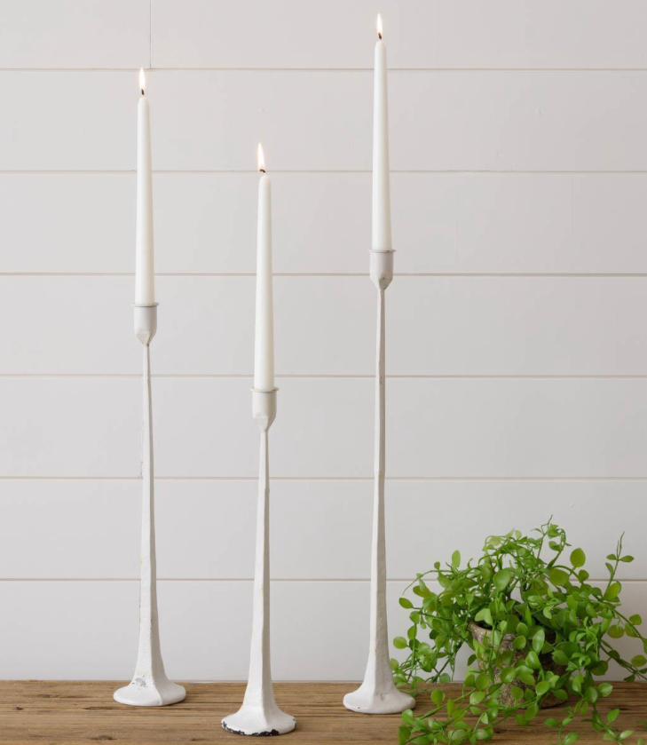 Hand-Forged White Taper Holder Set