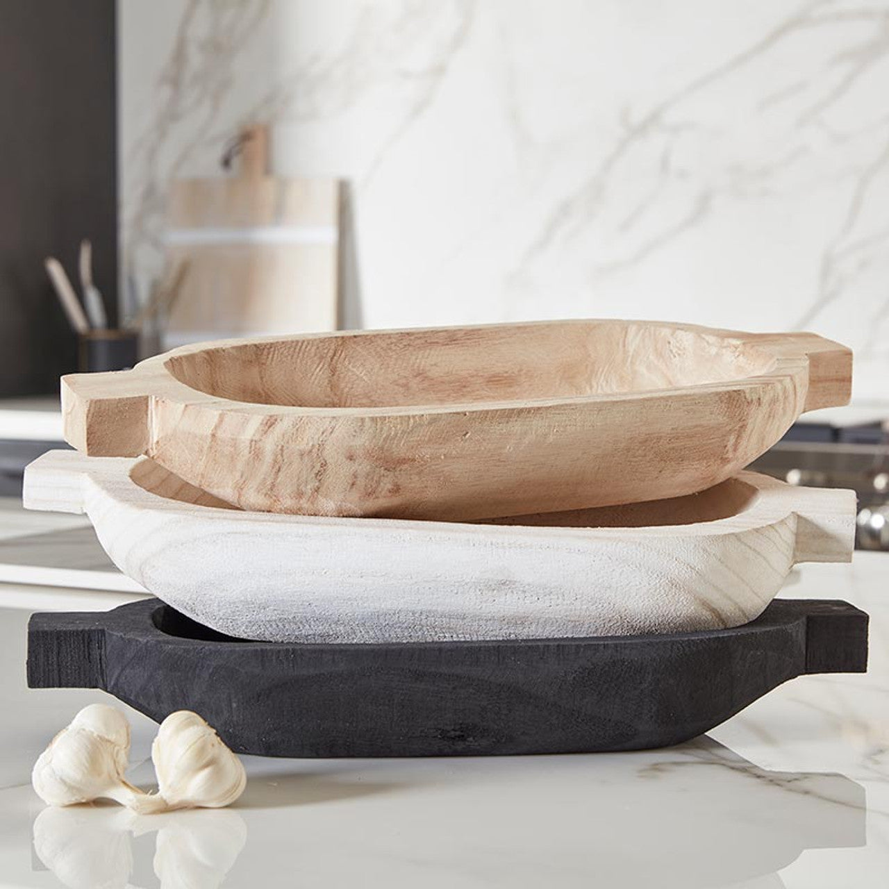 Paulownia Double Handle Tray-White