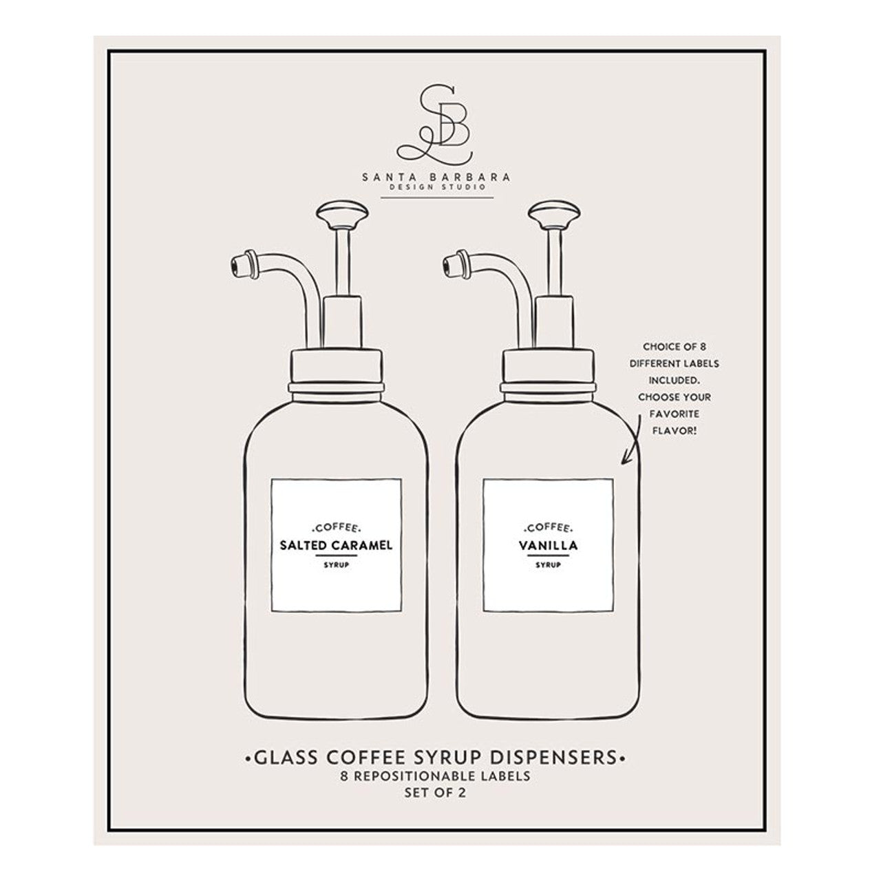 Coffee Syrup Dispenser-Set 2 with Labels