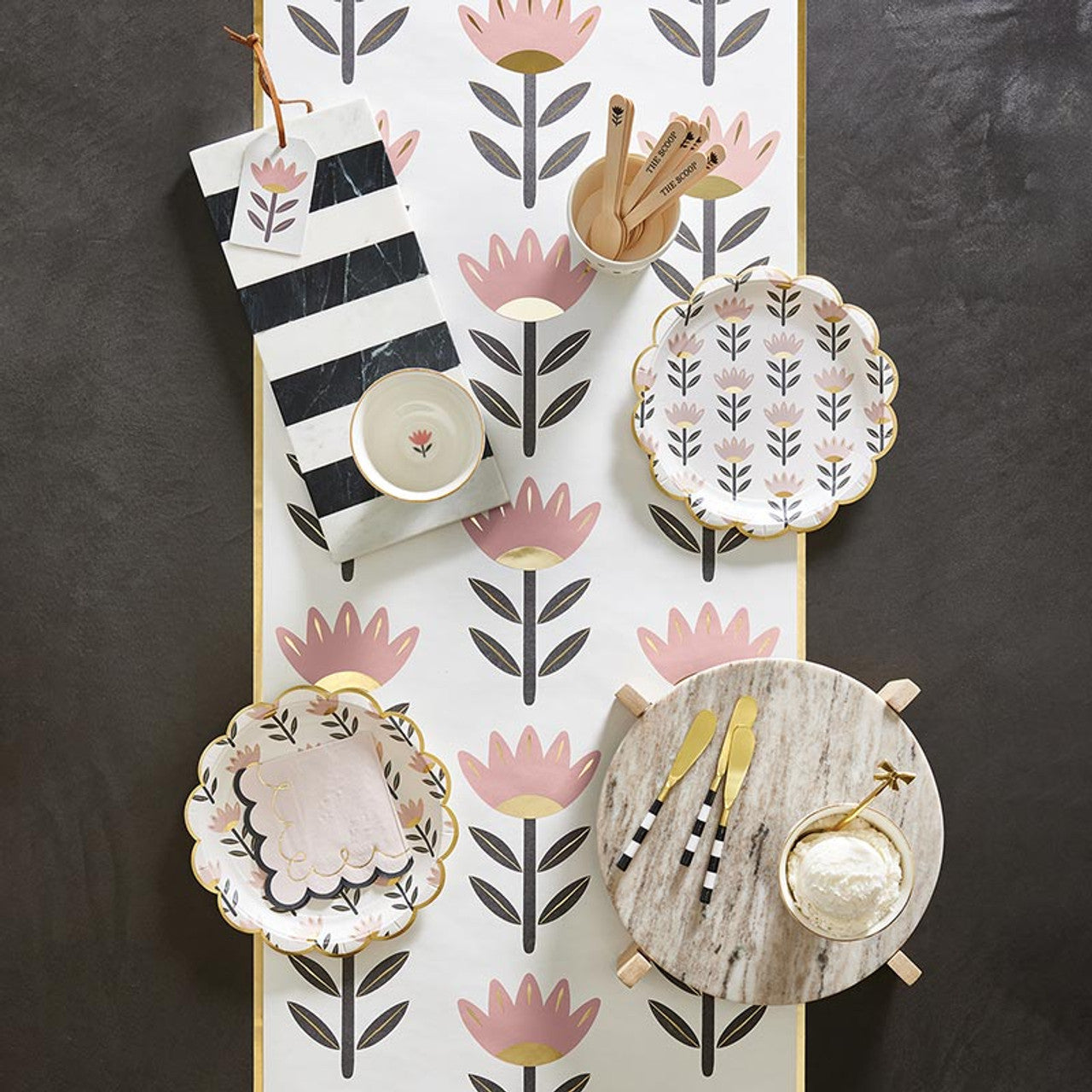 Beige Marble & Natural Wood Stand