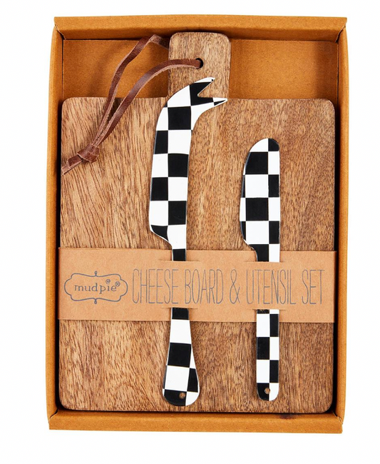 Checkered Cheese Board & Utensil Set