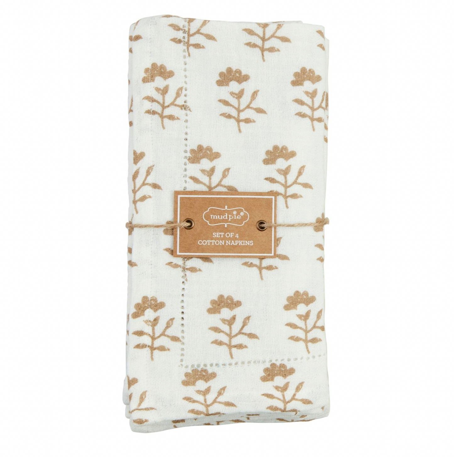 Flower Taupe Block Print Cloth Napkin Set