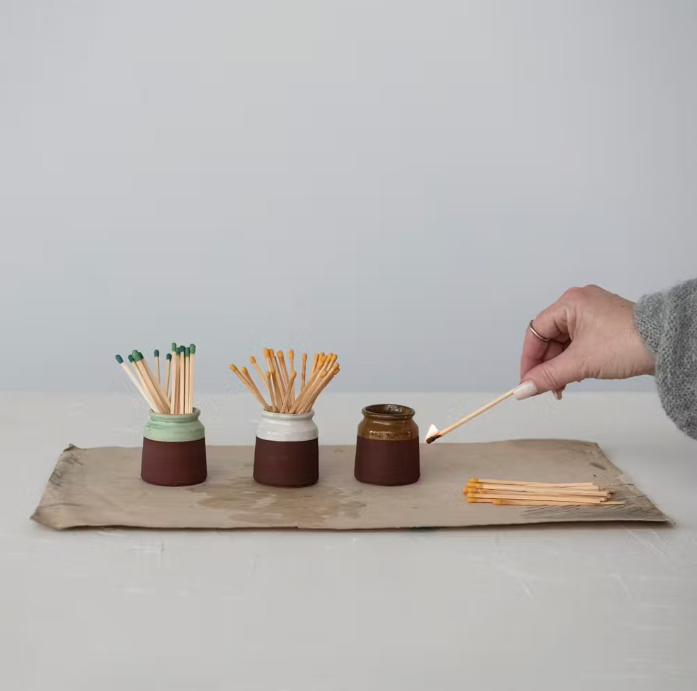 Stoneware Match Holder with Striker