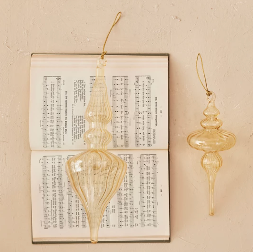 9"H Blown Glass Finial Ornament, Butterscotch Color