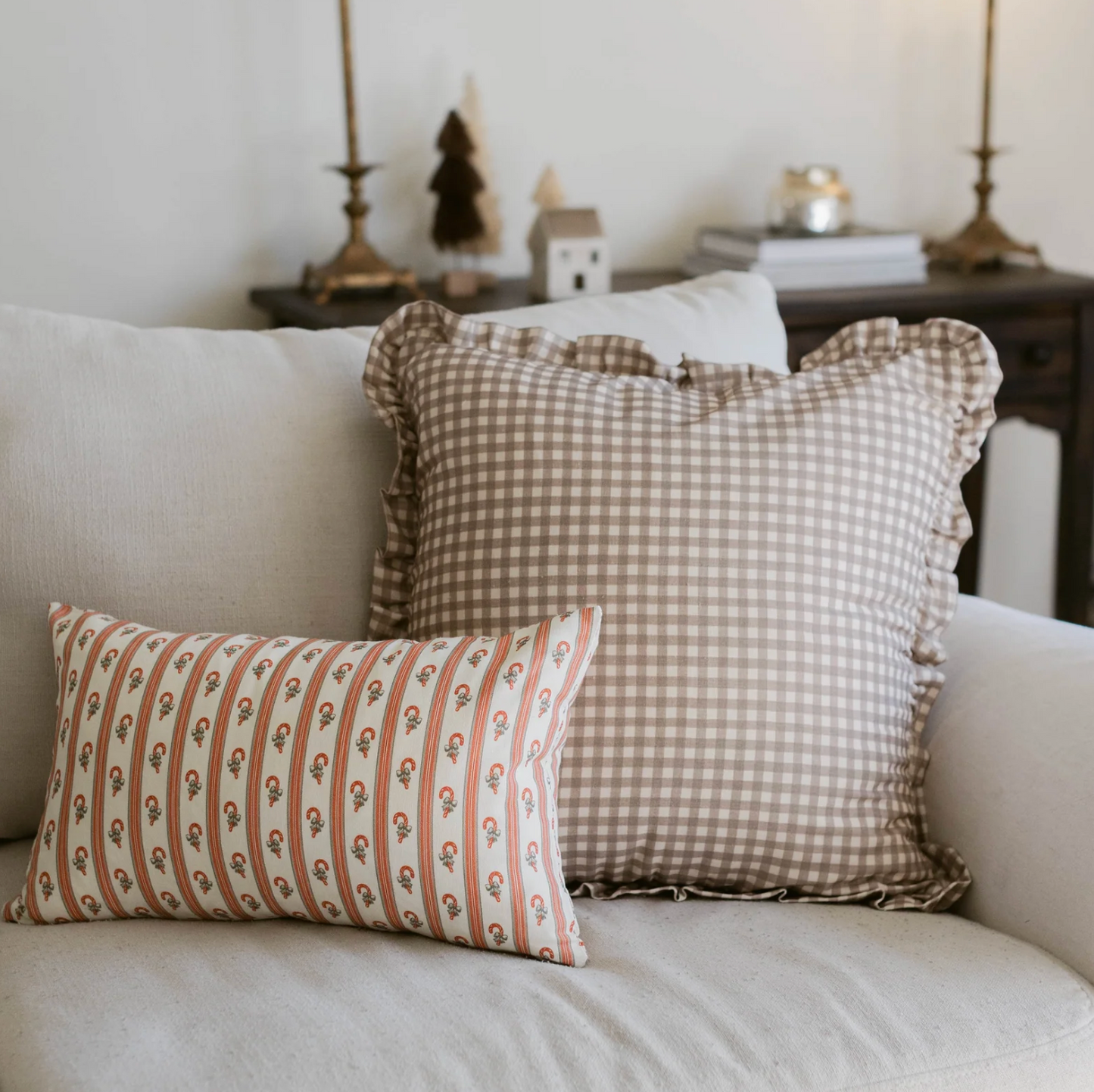 Tan Gingham Ruffle