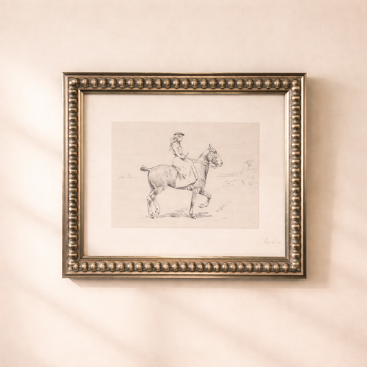Equestrian Sketch | Antique Inspired Beaded Polished Framed Art