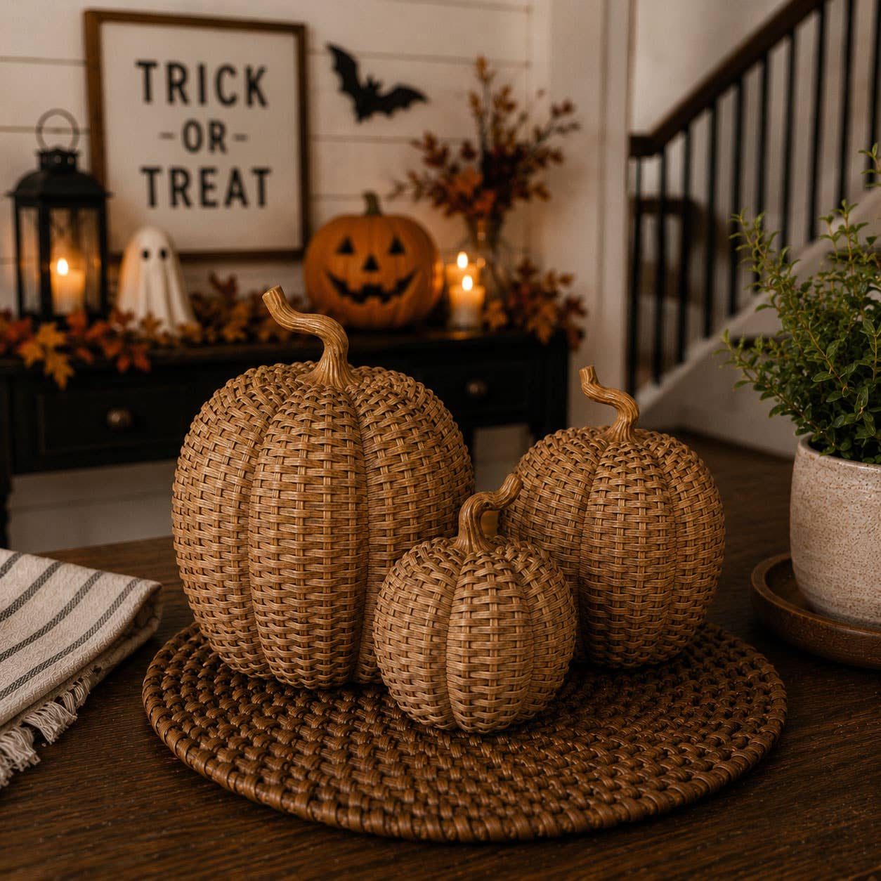 Faux Rattan Pumpkins